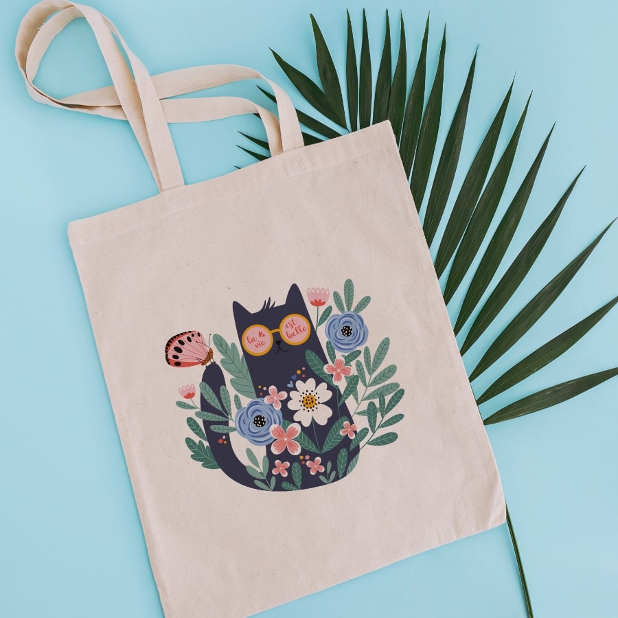 Floral cat tote bag