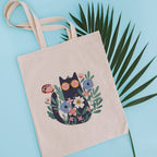 Floral cat tote bag