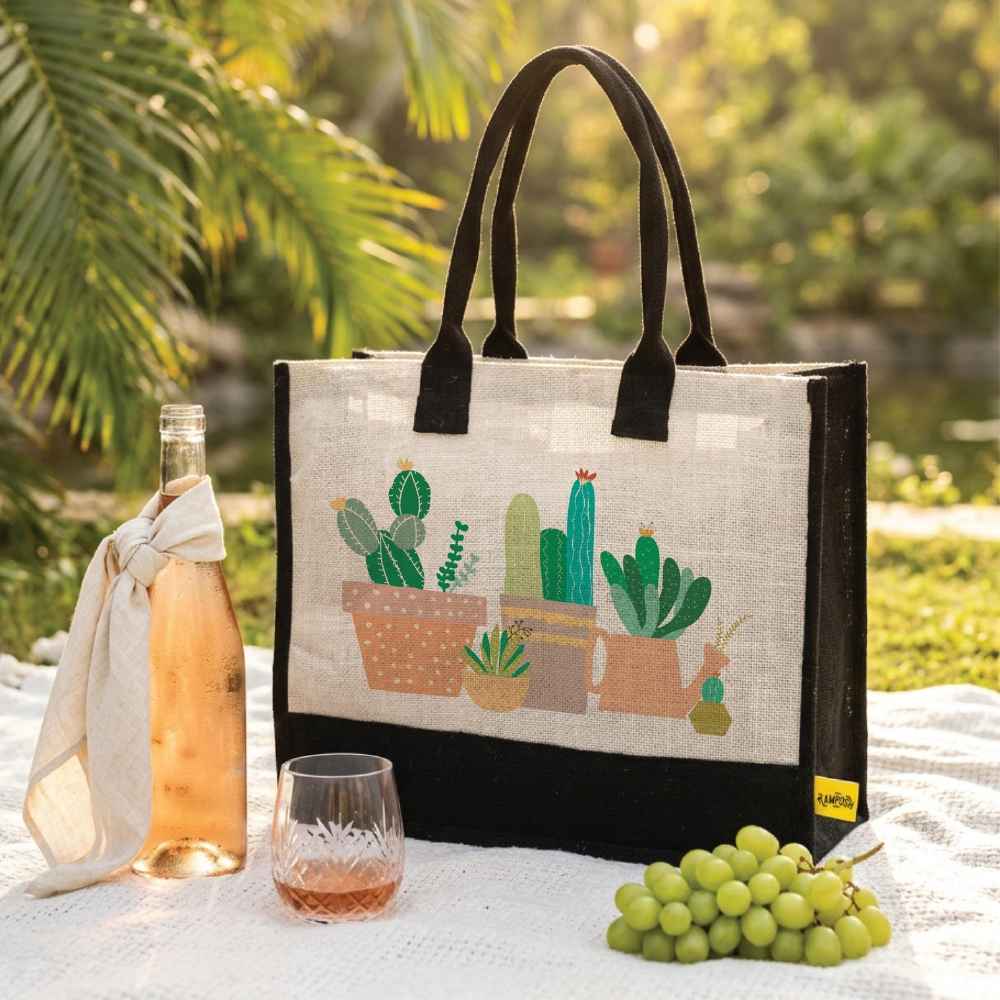 Rustic Cactus Garden Jute Bag