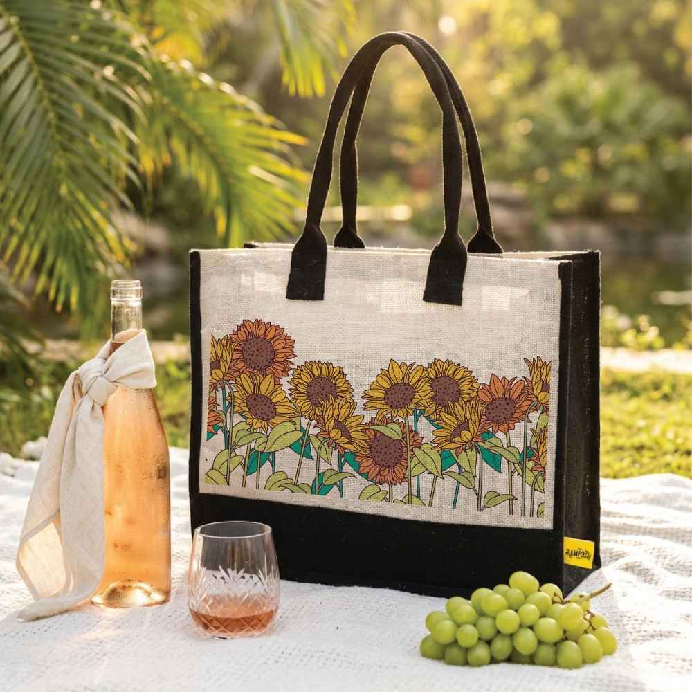 Golden Bloom Jute Bag