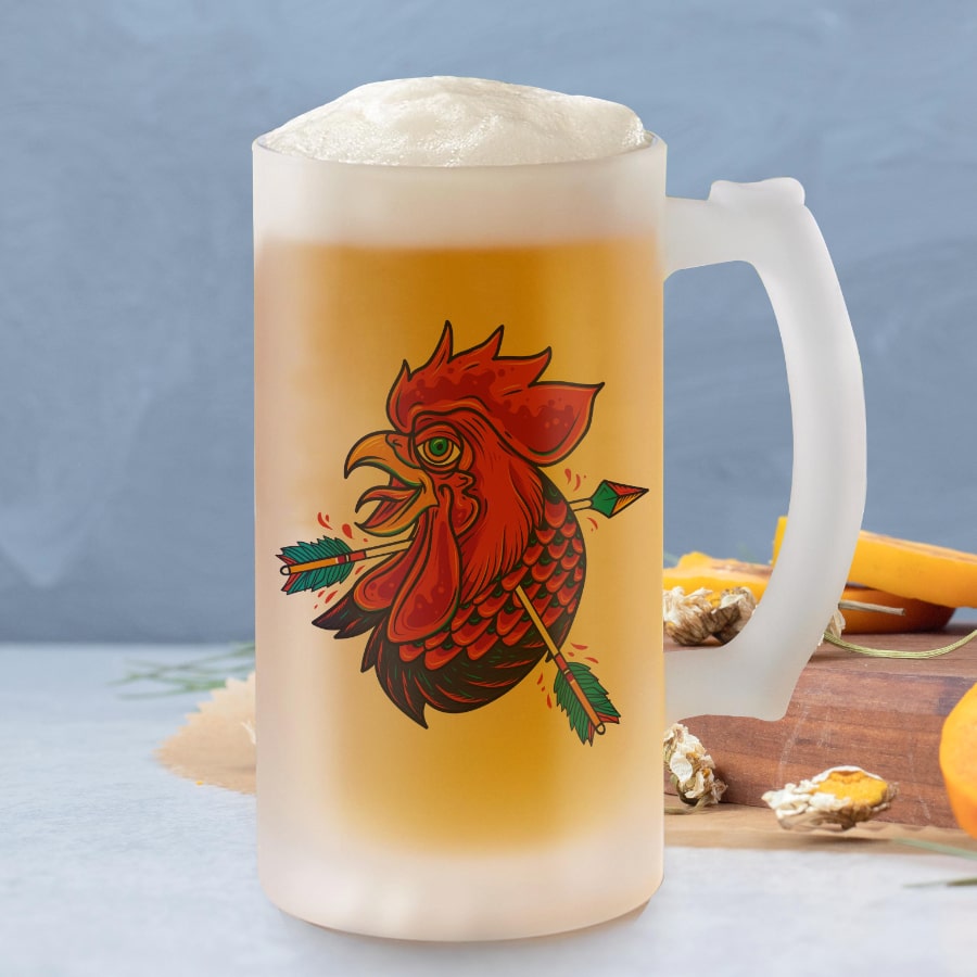 Rooster rage frosted beer mug