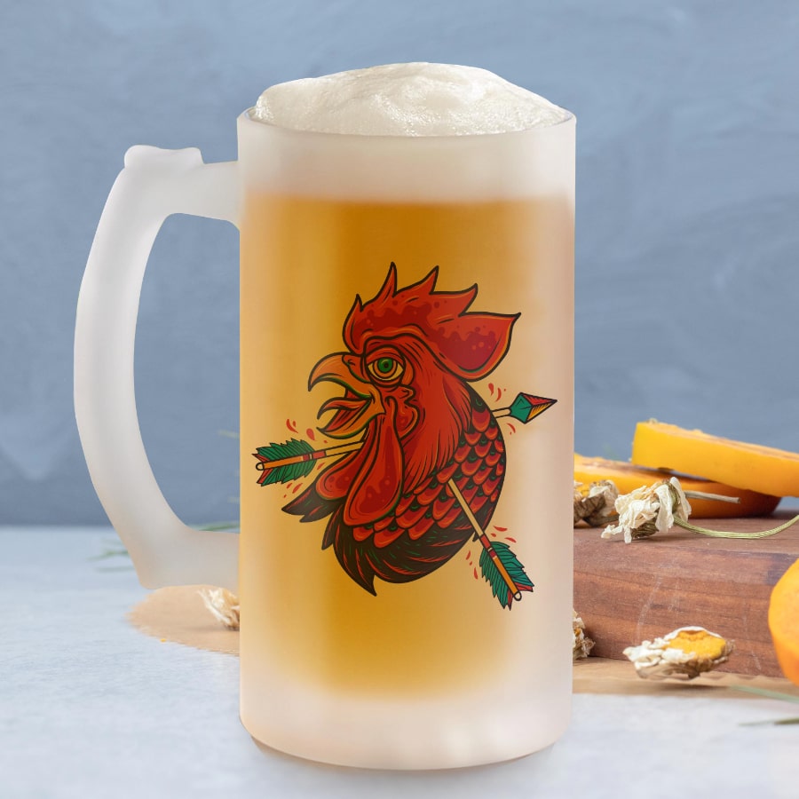 Rooster rage frosted beer mug