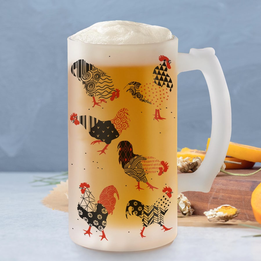 Cluck & Chill frosted beer mug