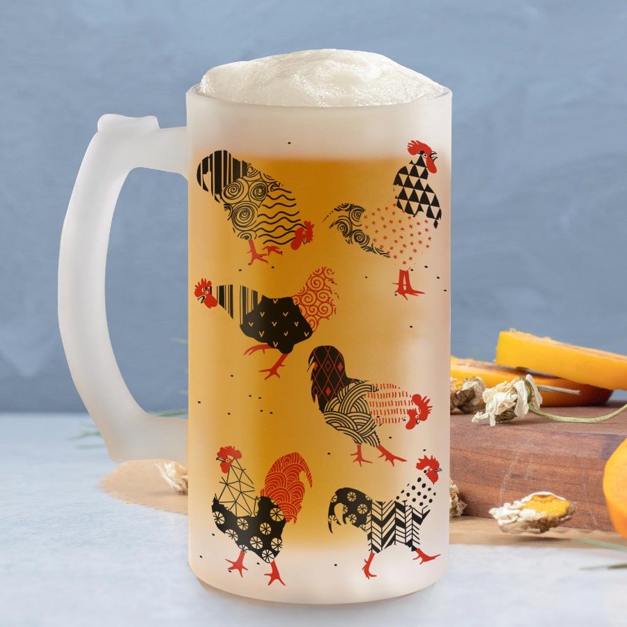 Cluck & Chill frosted beer mug