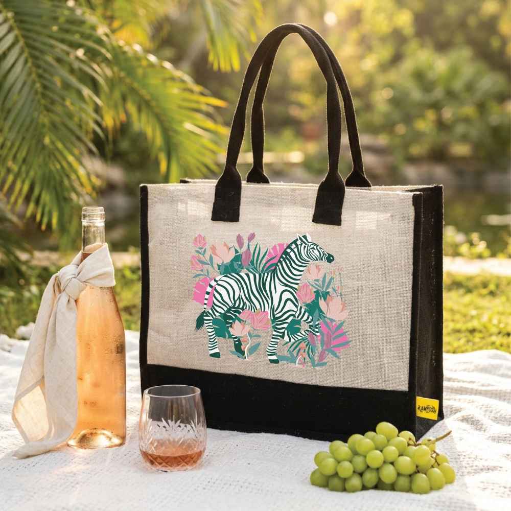 Wild Bloom Zebra Jute Bag