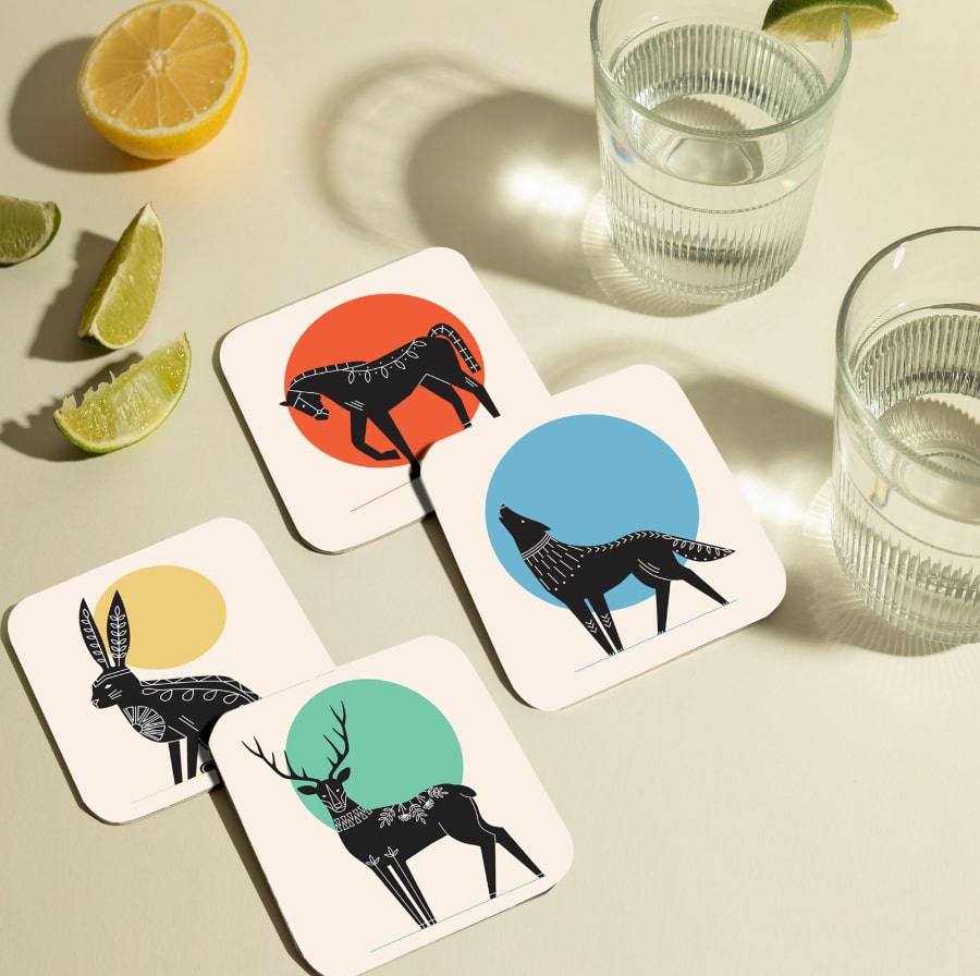 Folk fauna coaster set of