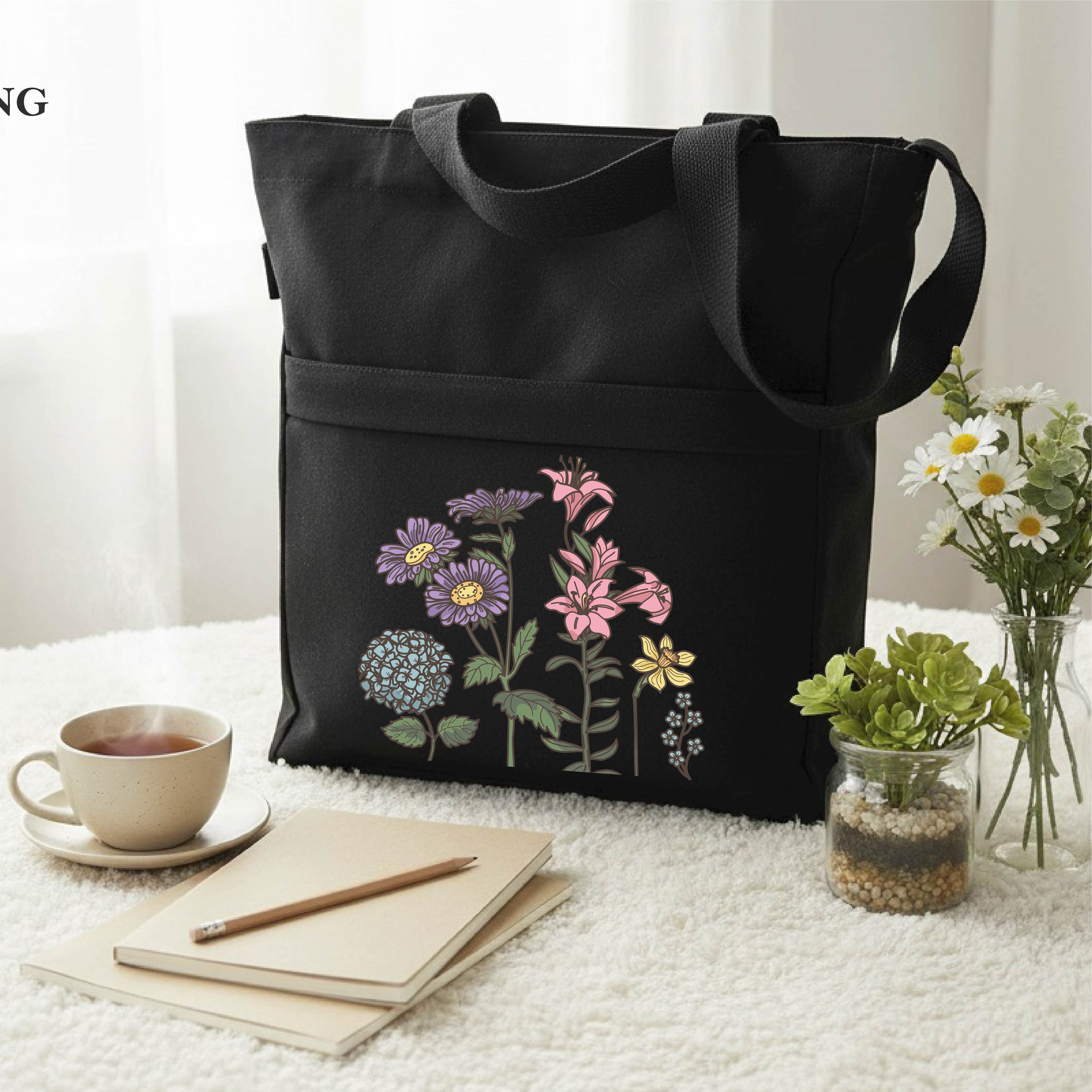 Botanical Bloom Canvas Tote Bag