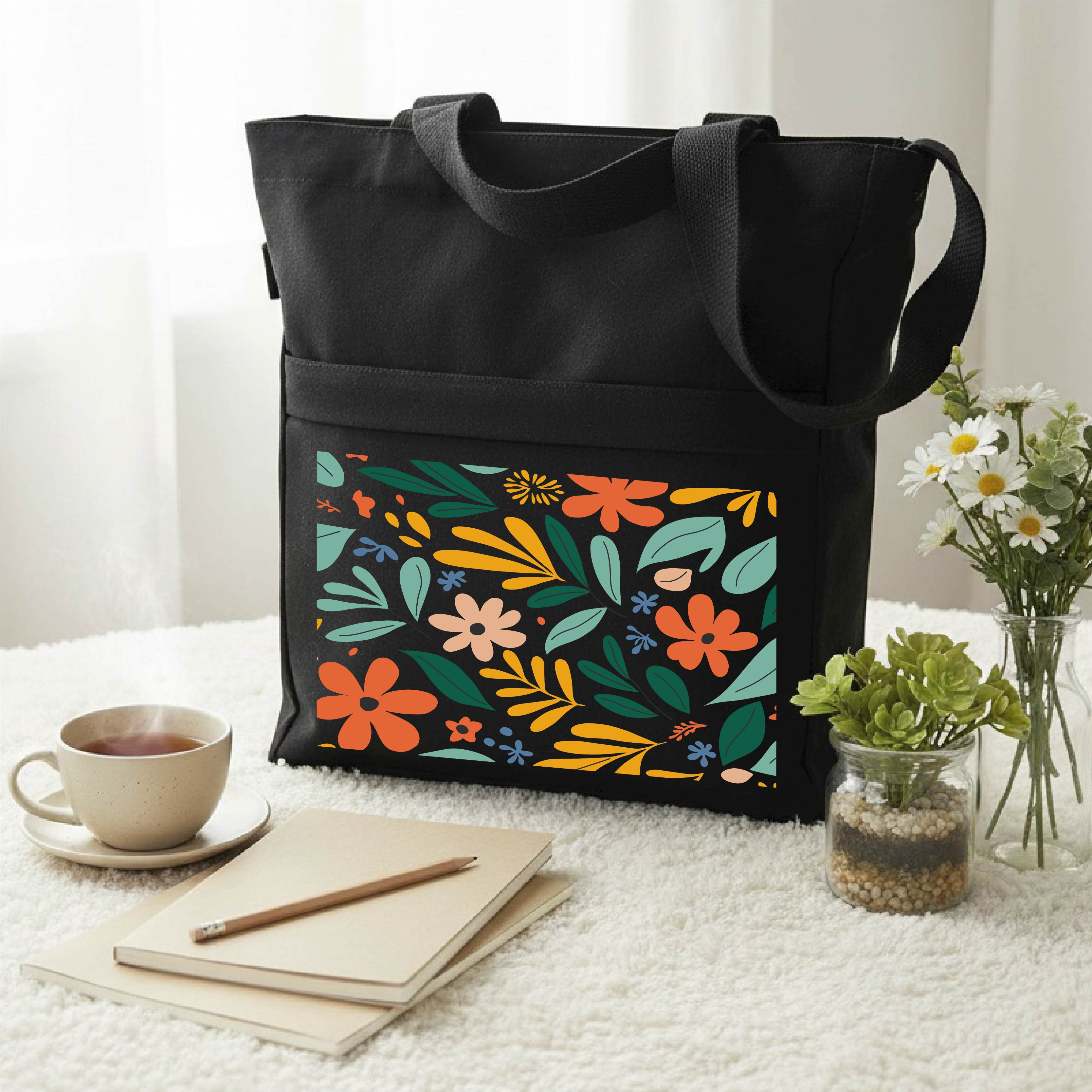 Floral Pattern Canvas Tote Bag