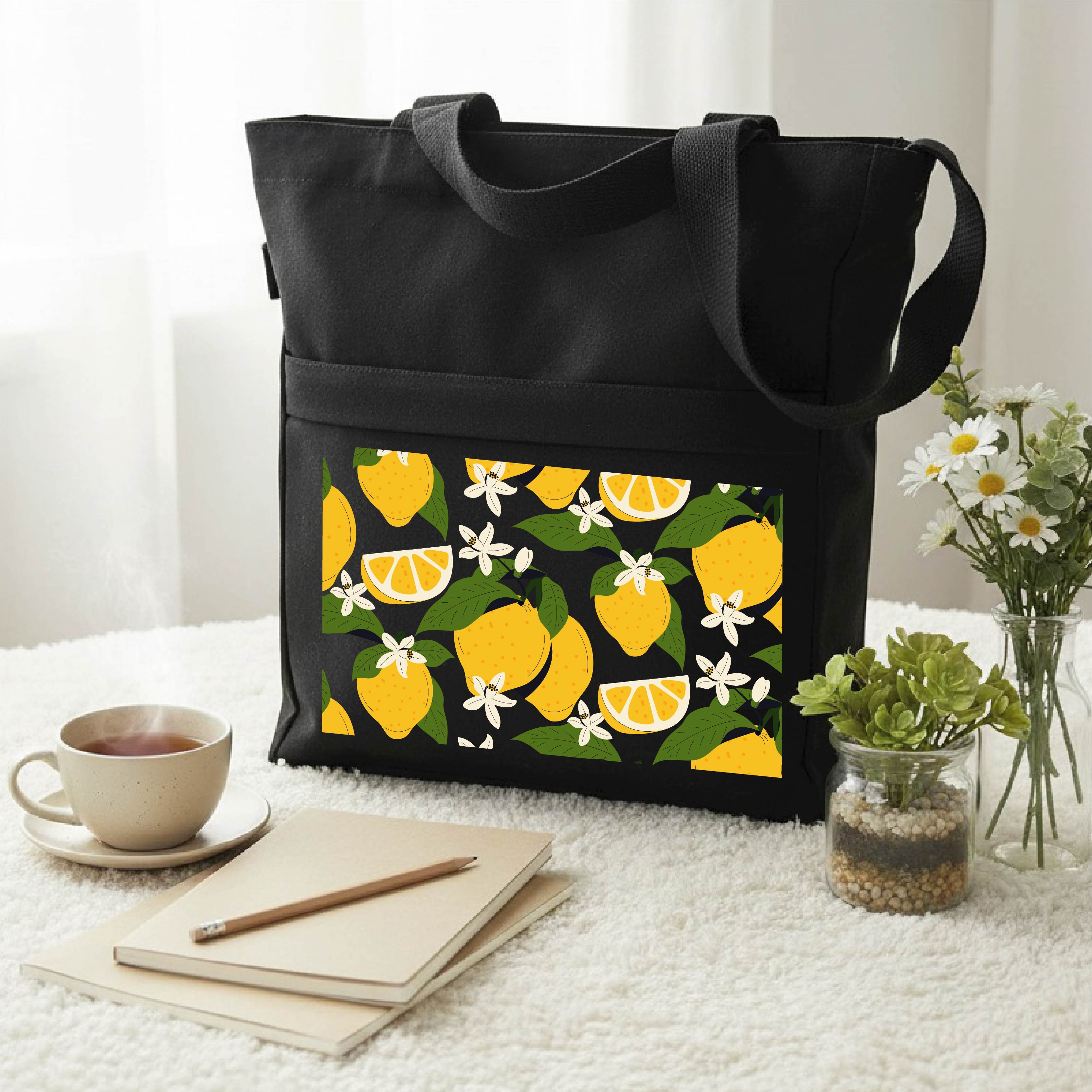 Lemon Blossom Canvas Tote Bag