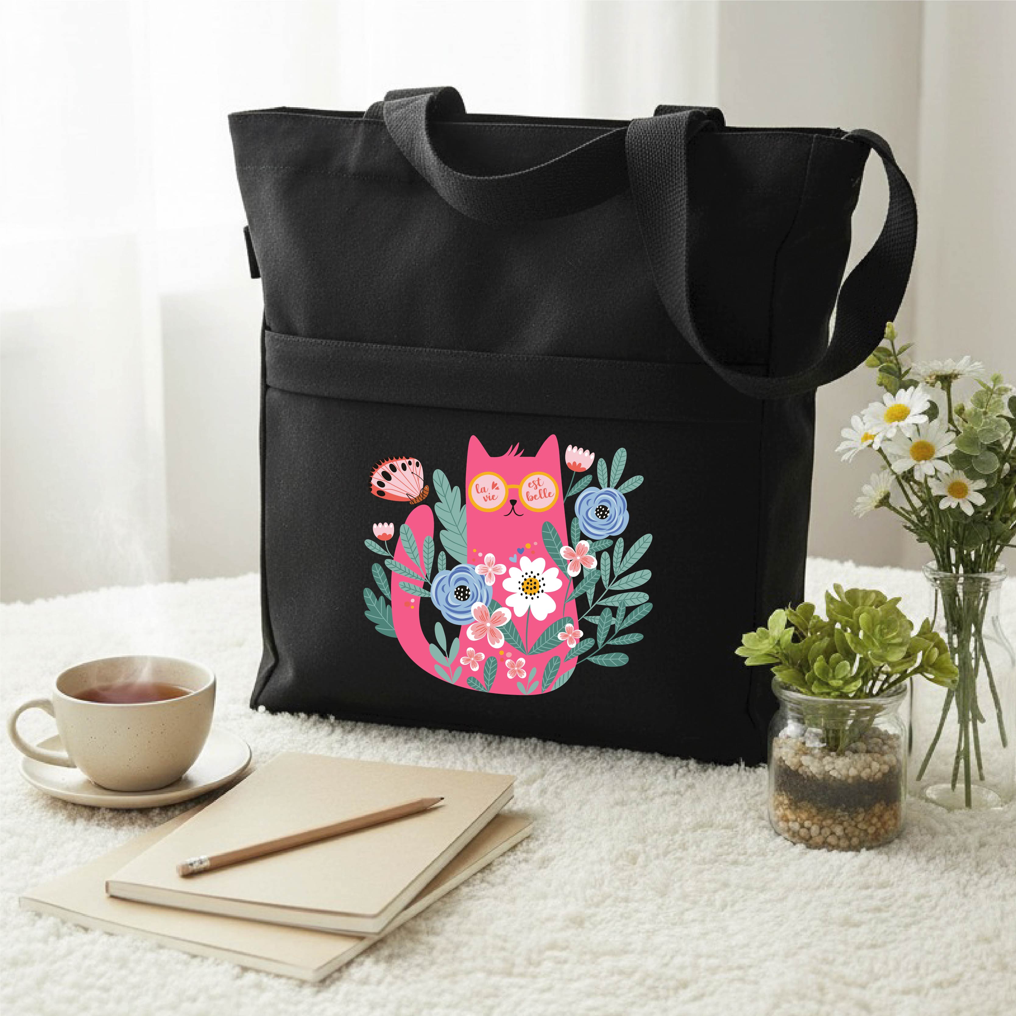 Whimsical Kitty Cotton Tote Bag