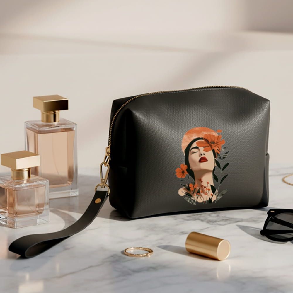 Elegant Art Print Vegan Leather Pouch