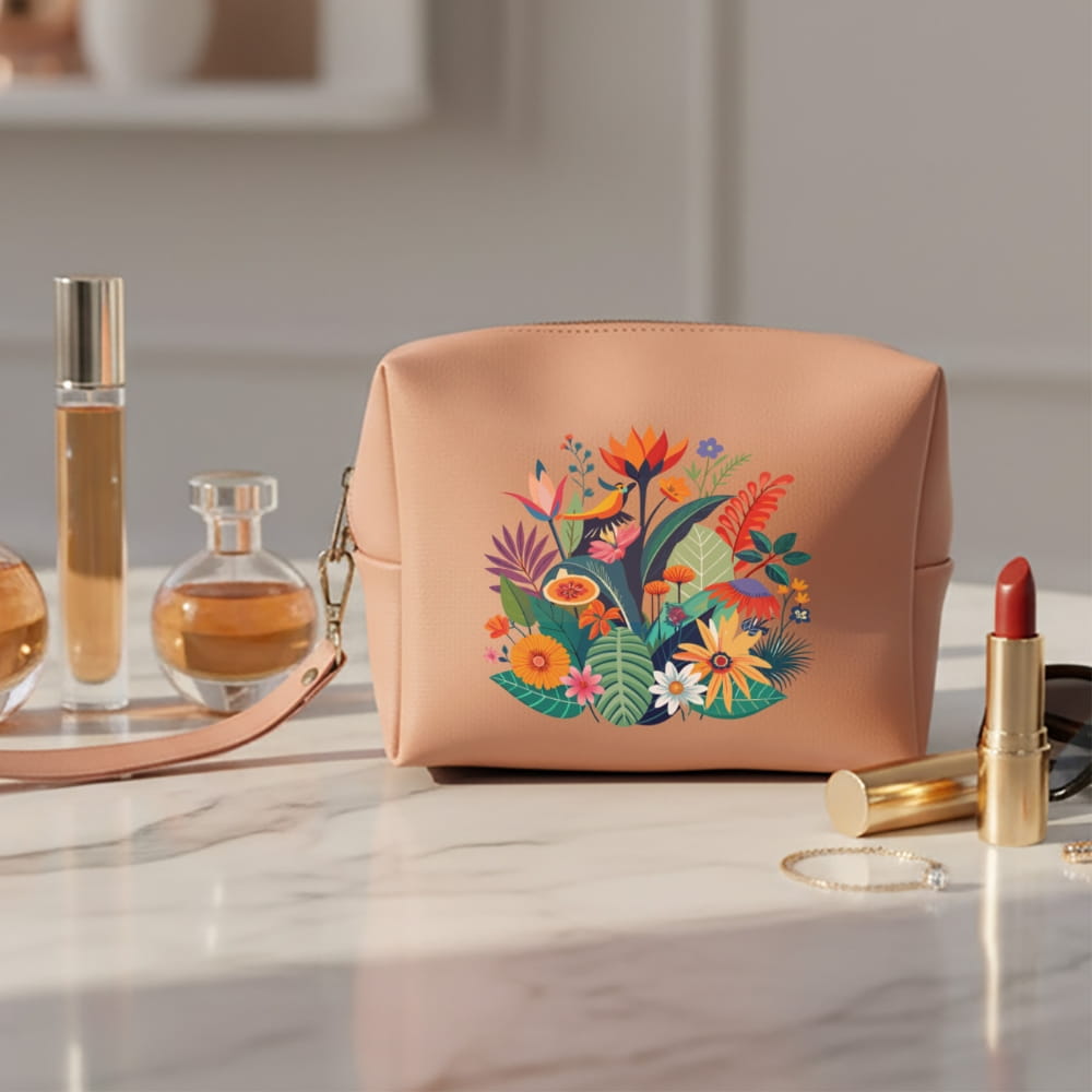 Tropical Floral Vegan Leather Pouch