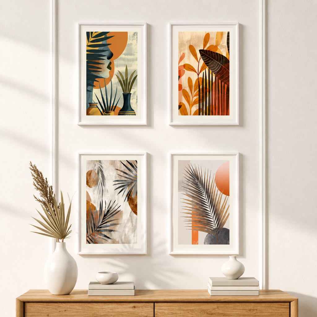 Modern Tropical Art  MDF Wall Frames Set Of 4