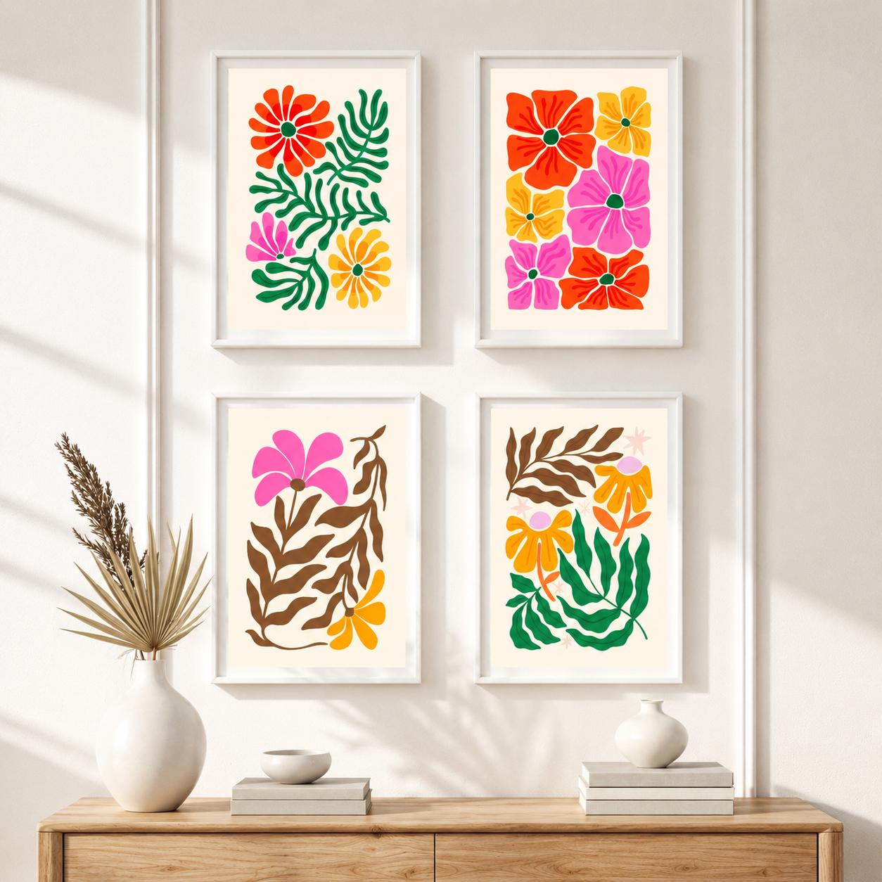 Modern Floral MDF Wall Frames Set Of 4